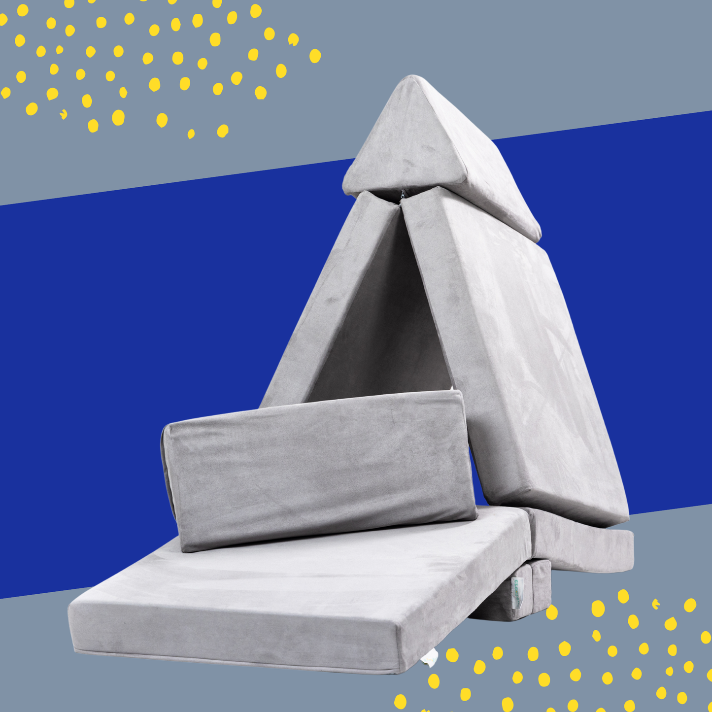 Ash colored stackies (a malaysian modular play couch, modular kids play sofa malaysia) in the form of an indian tent. Perfect open ended play kids furniture. This is the best kids play sofa malaysia